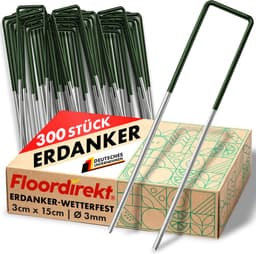 FLOORDIREKT Grondanker Haringen voor Kunstgras - XXL-Pakket - Stabiele & Corrosiebestendige - Voor Kunstgras, Onkruidvlies, Schutting, Tent, Camping & Tuin - Gemaakt van Ijzerdraad - 300 stuks - 15 x 3 cm — thumbnail 1