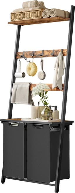 Jessi Store - Wasmand - Wassorteerder - Wasgoedopberger - Met handdoekladder - 2 vakken totaal 92L - Met opbergplank - 73x33x177cm — thumbnail 1