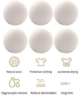 6 wollen droogballen - Droogballen - Wasbollen - Herbruikbaar - Bespaart droogtijd - 5 cm - Beige - Wol — thumbnail 5
