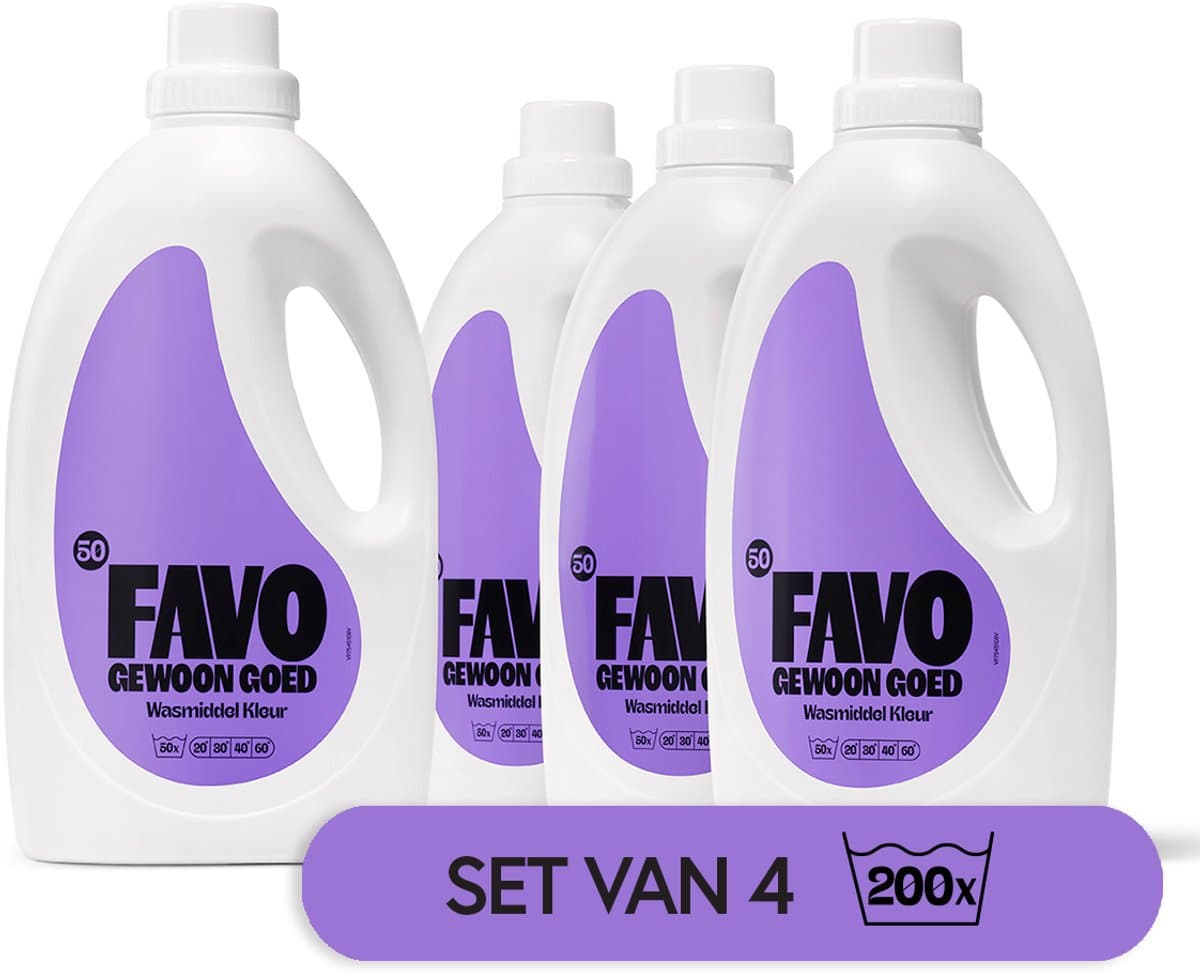 Favo Vloeibaar Wasmiddel - Kleur - 4 x 50 = 200 wasbeurten - Voor stralende kleuren - Effectief vanaf 20 °C - Voordeelverpakking — afbeelding 1