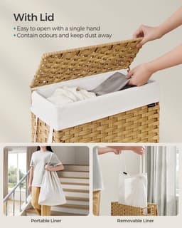 Wasmand – Synthetisch rotan – Wolkenwit – Opvouwbaar met deksel en uitneembare tas — thumbnail 3