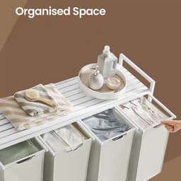 Wasmand – Metalen frame – Rustiek bruin en zwart – 4 vakken met uitneembare zakken en plank — thumbnail 3