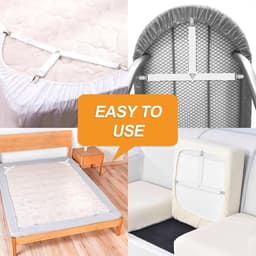 Bevestigingsbanden voor hoeslakens, 4-delige witte set, verstelbare elastische banden met metalen clips, geschikt voor lakens, matrashoezen en bankkussens. — thumbnail 2