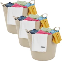 Excellent houseware flexibele wasmand - 3x - beige - 27 liter - kunststof - 42 x 40 x 35 cm — thumbnail 1