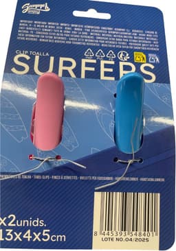 Gerimport Handdoekknijpers - 2x - surfplank - blauw/roze - handdoekklem - kunststof — thumbnail 2