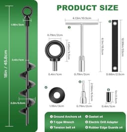 Grondankerset 45 cm - 4 stuks met T-sleutel en booraccessoire voor stevige bevestiging buiten — thumbnail 4