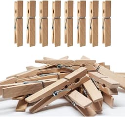 Wasknijpers Hout - Kledingspelden Knutselen - Buiten Droge Kleding - Heavy Duty Ontwerp - 50 Stuks - Natuurlijk Hout — thumbnail 1