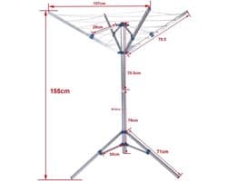 NBAP® Droogmolen met Voet voor Camping & Thuis - Wasrek Staand - Droogrek Inklapbaar - Zilver met Blauw — afbeelding 1