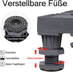 Froadp Onderstel, sokkel met 4 wielen, verstelbare wasmachinesokkel voor koelkast, droger, vriezer, 300 kg (breedte 44-75 cm, hoogte 11-13 cm), grijs — thumbnail 3
