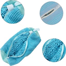 Famanu – Schoenwaszak - 2 stuks - herbruikbare waszak met ritssluiting - dik - 360 graden reinigingsfleece - waszak voor sneakers - tennisschoenen - blauw — thumbnail 5