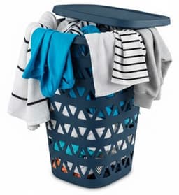 Curver Wasmand met deksel - 2x - ventilatiegaatjes - blauw - kunststof - 55 ltr - 42 x 34 x 60 cm — thumbnail 5