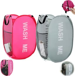 2 stuks - Wasmand van gaas met handvat - Opvouwbare wasmand van gaas - Opvouwbare wasmand - Opvouwbare waszak - Wasmand van gaas met handvat - Opbergdoos voor vuile was - Grijs, roze - Geschikt voor thuis, studentenkamers en op reis — thumbnail 1