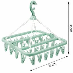 Sokkendroogrek 32 Knijpers – Droogcarrousel voor Sokken, BH’s & Ondergoed – Compact Wasrek – Windbestendig – Groen — thumbnail 1