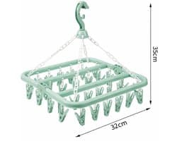 Sokkendroogrek 32 Knijpers – Droogcarrousel voor Sokken, BH’s & Ondergoed – Compact Wasrek – Windbestendig – Groen — afbeelding 1