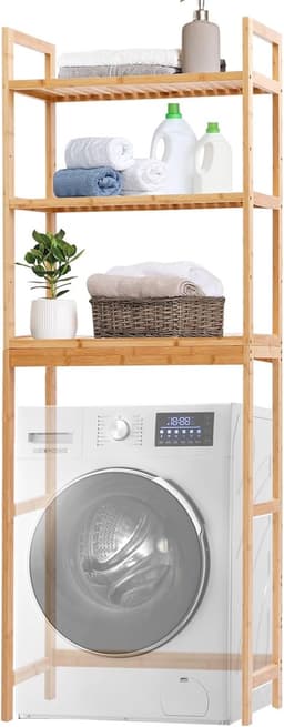 Wasmachinekast Bamboe – Opbergrek Boven Wasmachine – Toiletrek 170 cm – Ruimtebesparende Badkamer Organizer — thumbnail 1