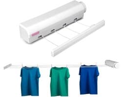 Allecto- Intrekbare Waslijn - Telescopische Kleerhanger - Binnen en Buiten - Wandmontage - Droogrek voor Badkamers Keukens Thuisbalkons - Vier Touwen - Geschikt voor alle soorten wasgoed