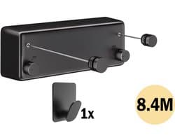 PLAY IT Waslijn Uittrekbaar 8.4 meter Zwart - 2x 4.2 meter - Wanddroogrek - Wasrek — afbeelding 1