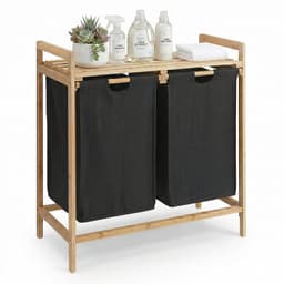 ACAZA Wasmand - 2 Vakken - Wassorteerder - 44 L - bamboe - 73,5 x 64, 5 x 33 cm - Zwart — thumbnail 1