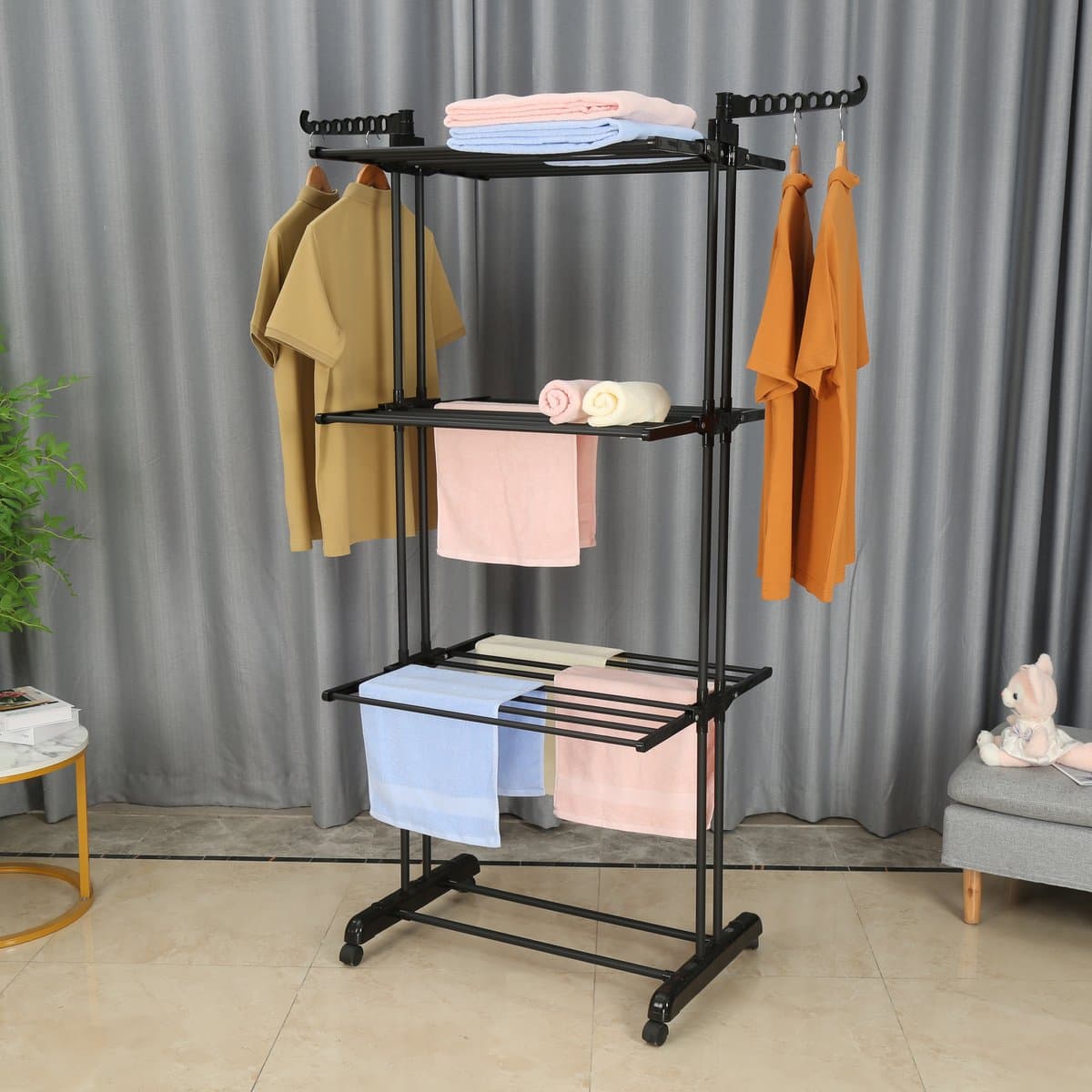 Kleding droogrek – Inklapbaar & Verstelbaar Wasrek met Wieltjes – Groot Droogoppervlak – Binnen & Buiten - Droogtoren. — afbeelding 1