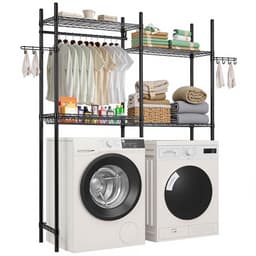 VEVOR Opbergrek boven wasmachine/droger, dubbele rij, 4 lagen, zwart — thumbnail 5