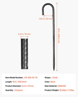 VEVOR 24-pack J-type Grondankers Grondpennen Tentharingen 406,4mm — thumbnail 2