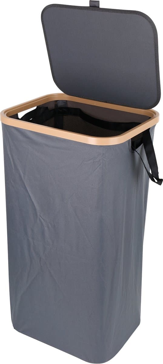 Wasmand met Deksel – Opvouwbare Wasmand – Wasbox 100L – Wassorteerder met Binnenzak – Grijs – Voor Badkamer, Slaapkamer en Wasruimte — afbeelding 1