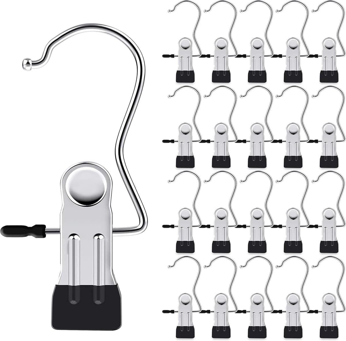 20 washaken - wasknijpers - clips - broekklem - hangerclips - schoenclips - Met haken - draagbare roestvrijstalen kledinghanger voor thuis en op reis - zwart — afbeelding 1