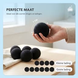 LaundrySpecialist Drogerballen Zwart - Set van 6 stuks XL - Herbruikbaar - Duurzaam drogen van de was - Wasdrogerballen - Droogballen - Wasbollen - Duurzaam wol - Wasdrogerballen - Energiebesparend — thumbnail 2