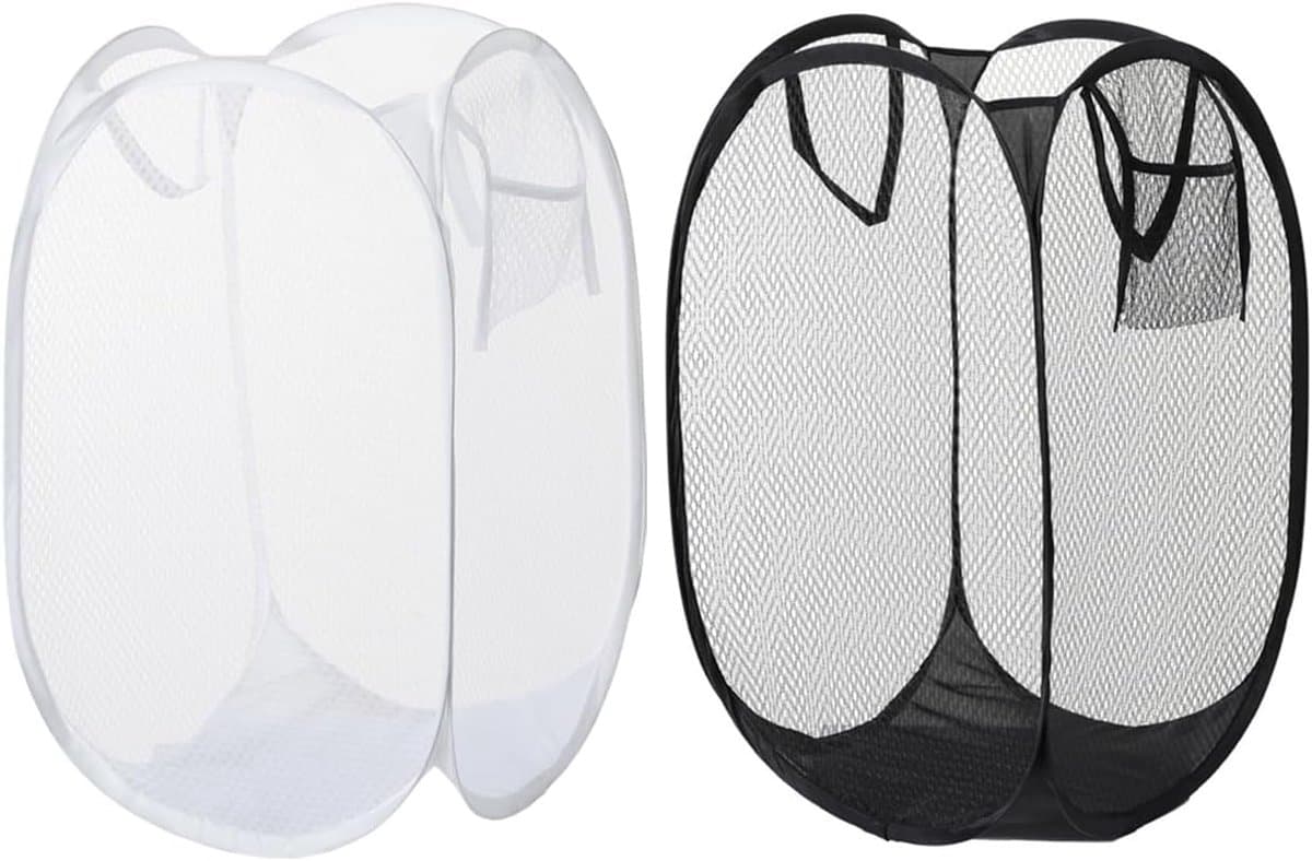 Wasmand - 2 Stuks - Opvouwbare wasmand - Opbergmand - Wasmanden - Wasmand Opvouwbaar - Opbergzak - Inklapbare Wasmand - Waszak met Handvat - Speelgoedwasmand - Geschikt voor Slaapkamer, Badkamer, Kinderkamer, Reis - 23.5*23.5*46.5cm - zwart/ wit — afbeelding 1