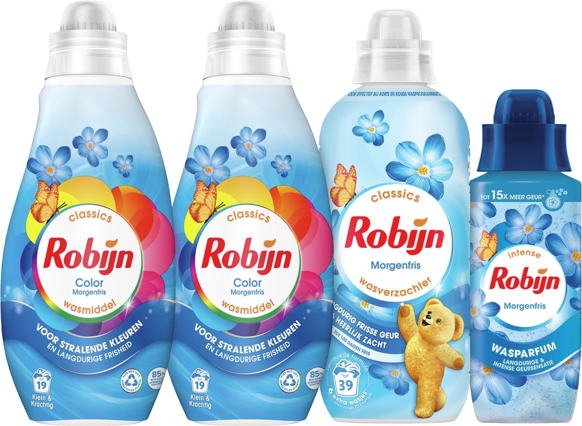 Robijn Perfect Match - Morgenfris - 4 stuks - 2x wasmiddel + 1 wasverzachter + 1 wasparfum - Voordeelverpakking — afbeelding 1