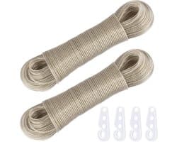Set van 2 waslijnen met staalkern, 50 meter lang, extra sterk en weerbestendig