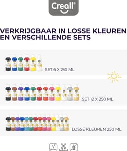 Creall Tex - Textiel- & Stoffenverf - Assortiment set met 6 kleuren - 6 x 250ml - Machine wasbaar na fixatie - Voor T-shirts, jeans, schoenen, stoffen tassen, meubels en auto-interieurs/hemelbekleding - Gemaakt in NL - Glutenvrij — thumbnail 2