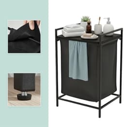 Draagbare wasmand met plank, 65 liter, afneembare zak, zwart — thumbnail 5