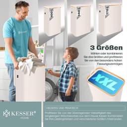 Wasmand met deksel en 3 uitneembare waszakken, 2 vakken, opvouwbaar, 170 liter, wasbox, wassorteerder — thumbnail 4