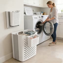 WiseGoods Luxe Opvouwbare Wasmand – Draagbare En Ruimtebesparende Opbergmand Voor Vuile Was & Huishoudelijke Items - Was Mand Wit — thumbnail 2