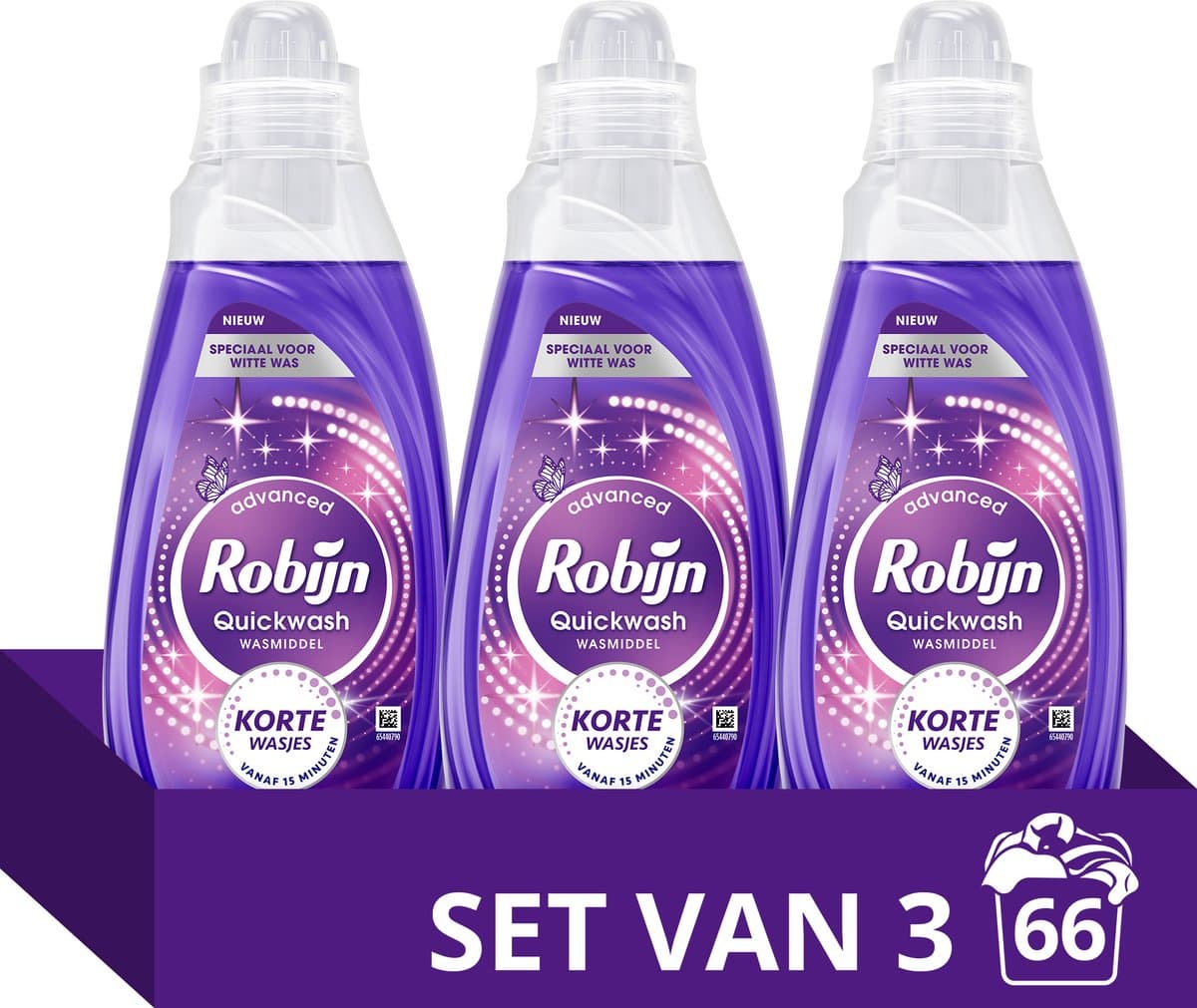 Robijn Quickwash Vloeibaar Wasmiddel - Optimum Wit - 3 flessen - 66 wasbeurten - voordeelverpakking — afbeelding 1