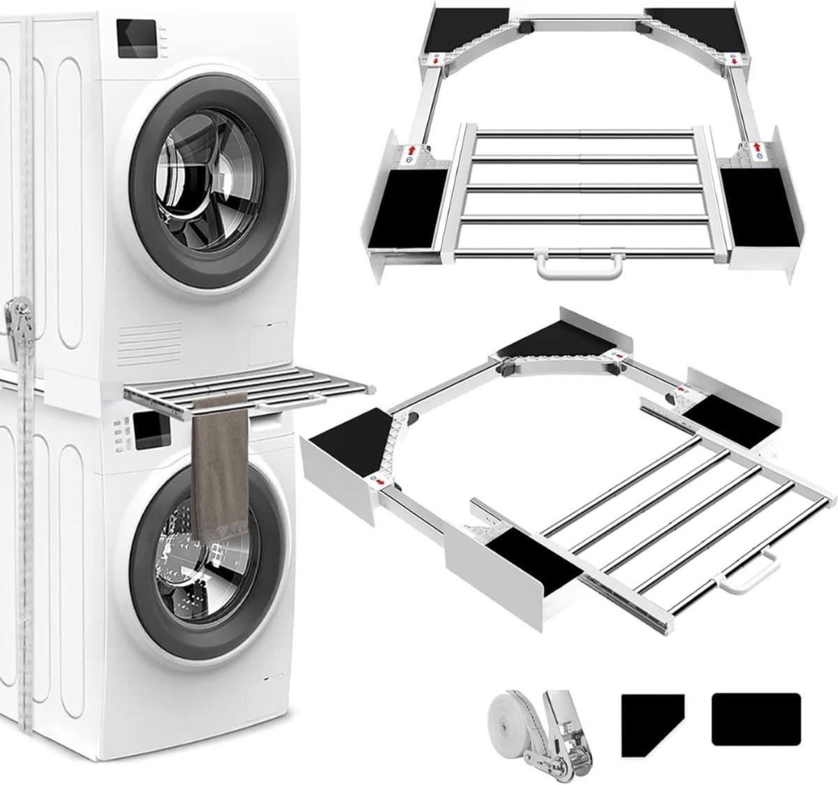 Famanu – Middelste kit voor wasmachine en droger - verstelbare verbindingsstang met lade voor 53-68 cm wasmachine en droger — afbeelding 1