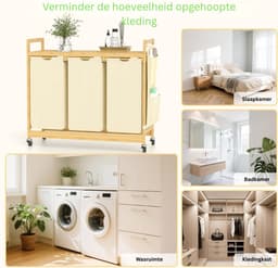 White-Label® Wassorteerder 3 Vaken - Wasmand - Wassorteerder - Beige — thumbnail 4