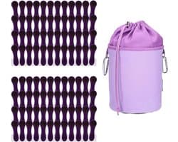 96 Softgrip Waslijnklemmen met Spiraalveren - Paars en Antraciet - Inclusief Canvas Opbergzak