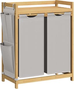 SONGMICS - Wasmand - 2 Vakken - Bamboe - 100 L - Wassorteerder - Met Legplank - Kleine Zijvakken - 2 x 50 L — thumbnail 1