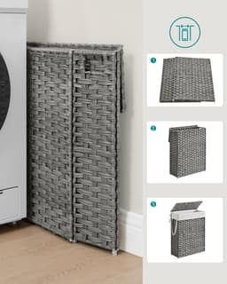 SONGMICS - Wasmand - Wasmand van Synthetisch Rattan - Met Deksel en Handgrepen - Opvouwbaar en Uitneembare Waszak — thumbnail 4