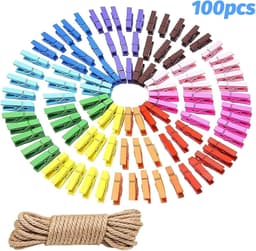 Allround-wasknijperset - Wasknijpers - Houten wasknijpers - Kleurrijk - Jute koord - 100 stuks - 3,5 cm - Foto's - Collages - Kleurrijk model — thumbnail 5