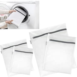 4 stuks Waszak van mesh （2+2）- ritssluiting - waszak voor lingerie - beschermzak voor kleding - 30*40cm-40*50cm - geschikt voor het wassen van delicate kleding, voor thuisgebruik - wit — thumbnail 1