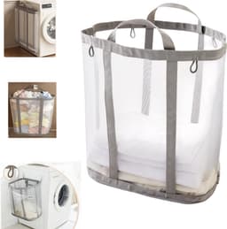 Opvouwbare ademende wasmand - waszak van gaas - wasmand voor het sorteren van kleding - waszak van gaas met handvat - opvouwbare wasmand - opvouwbare wasmand voor wandmontage - geschikt voor badkamer - studentenkamers - reizen - grijs — thumbnail 1
