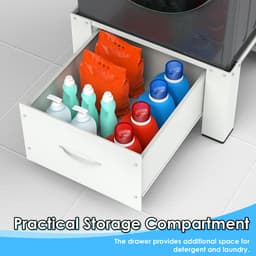 Wasmachine opbouwmeubel Wit - Wasmachine verhoger met lade - Wasmachine Sokkel - Wasmachine Kast - 62.5x54.5x32.5cm - Universeel — thumbnail 3