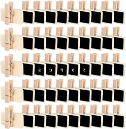 Inovra Plus - Decoratieve houten knijpers - Set van 50 - Mini-schoolbord voor foto's en prijskaartjes - Feest- en levensmiddelenetiketten — thumbnail 1