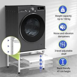 Wasmachine opbouwmeubel Wit 150 kg belastbaar - 63x54x42cm - Wasmachine Verhoger Met uittrekbaar rek — thumbnail 2