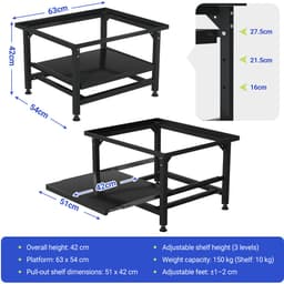 Wasmachine opbouwmeubel Zwart 150 kg belastbaar - 63x54x42cm - Wasmachine Verhoger Met uittrekbaar rek — thumbnail 5