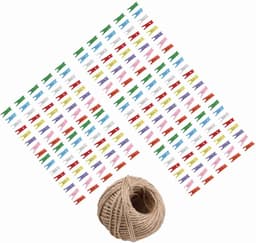 Allecto Plus - Mini Wasknijpers 200 Stuks voor Foto's en Knutselwerk - Inclusief 1 Rol 50 Meter Jute Touw - Houten Mini Knijpers Clips - Creatief DIY Materiaal — thumbnail 2