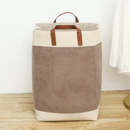 NOVARTA, Opvouwbare wasmand van jute stof met lederen handvat, opbergmand, Laundry basket - Wasbox — thumbnail 5